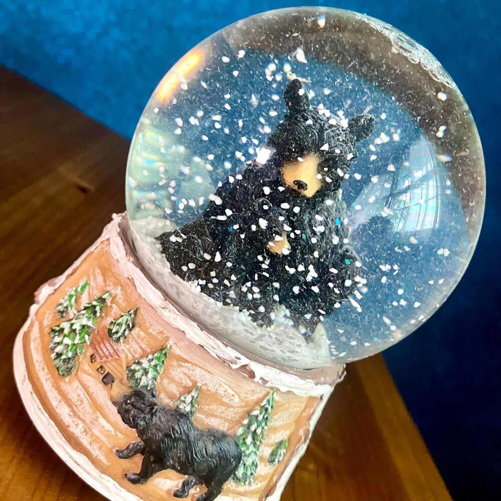 Vintage Black Bear Snow Globe Mom and Cub Christmas Nature Unique Snow Globe